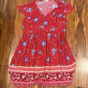 Vibrant Red and Blue Floral Mini Dress